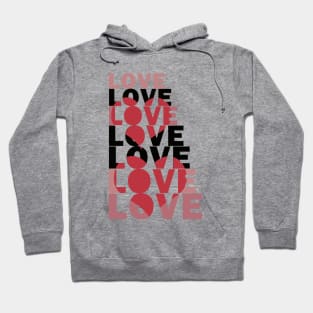 stacked word love with red hearts Hoodie